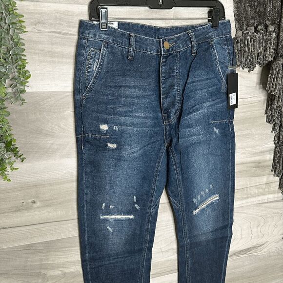 One Teaspoon Blue Indigo Tapered Relaxed Distressed Linen Mr Browns Jeans - Picture 2 of 7